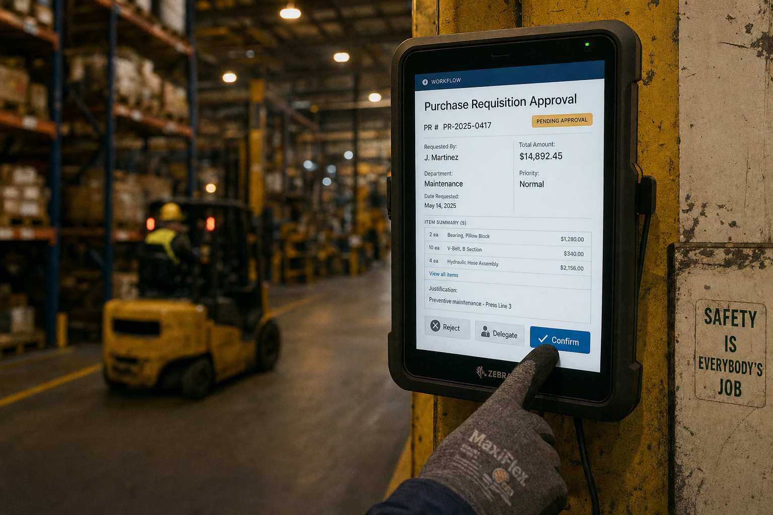O diagramă de flux care arată un proces de aprobare manuală haotic și încurcat pe o parte, transformând-se într-un flux de lucru automatizat curat și aerodinamic pe cealaltă parte, reprezentând soluția problemelor de aprobare a achiziției.